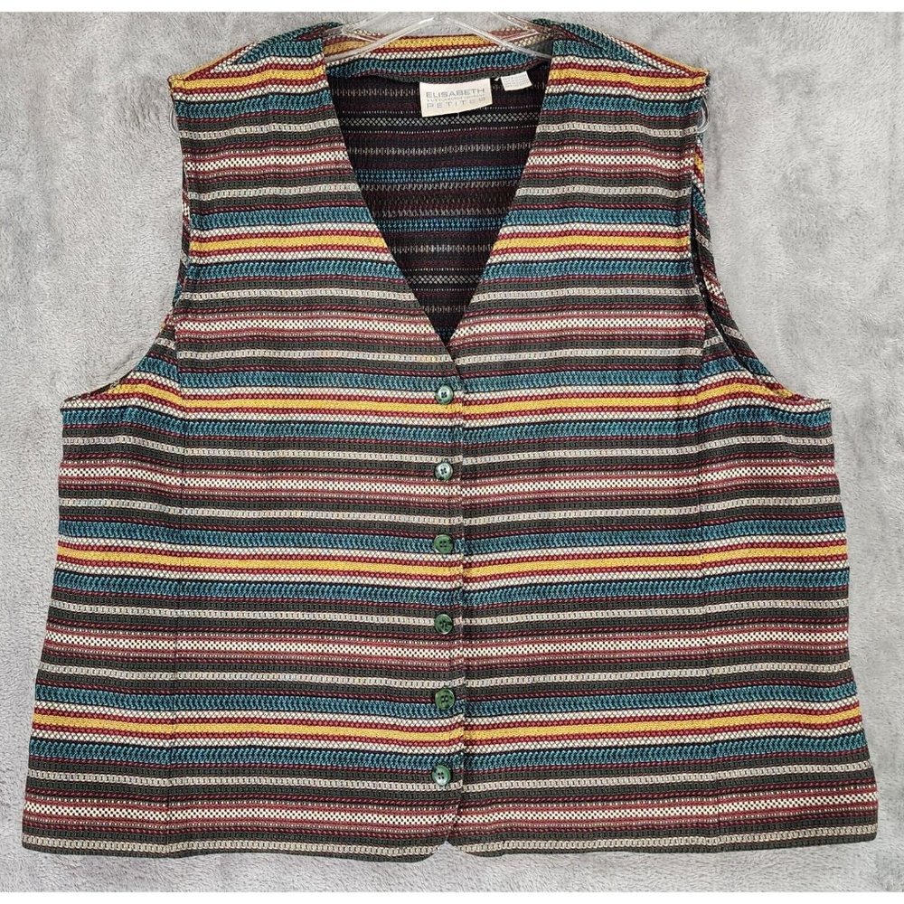 Elisabeth Petites Vest Womens 2P Multicolor Striped Western Vintage Button up